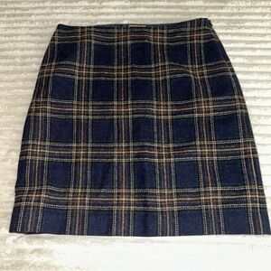 BODEN  Blue Brown Plaid  100% WOOL by MOON Lined Skirt UK 12L 22” BRITISH TWEED
